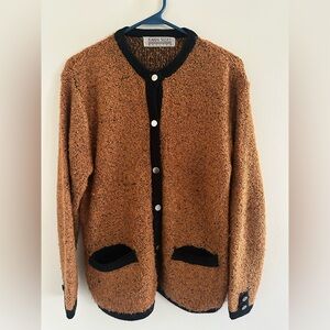 Karen Scott Tan Cardigan with Black Accents